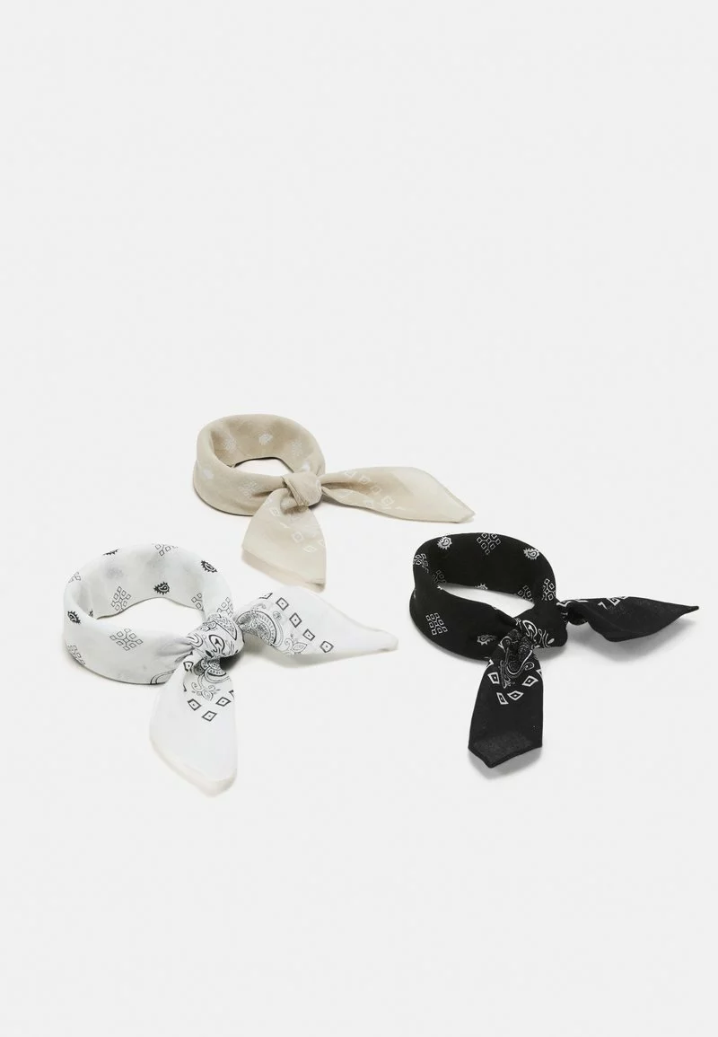 Pier One BANDANA UNISEX 3 PACK - Foulard - Black/white/beige 3 Pier One BANDANA UNISEX 3 PACK - Foulard - Black/white/beige