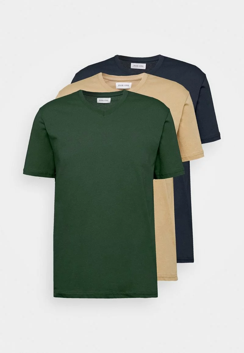 Pier One Uomo 3 PACK - T-shirt Basic - Khaki/tan/dark Blue 9 Pier One Uomo 3 PACK - T-shirt Basic - Khaki/tan/dark Blue - immagine 7