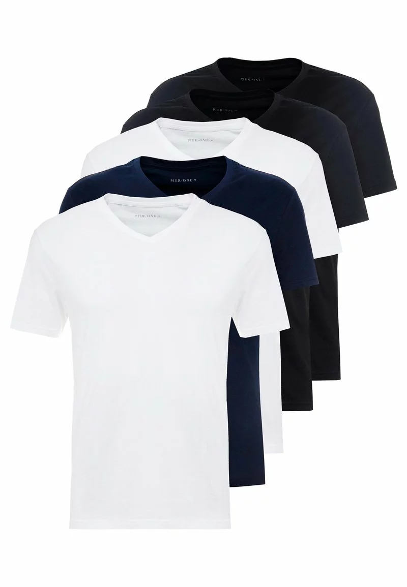 Pier One Uomo 5 PACK - T-shirt Basic - White/blue/black 7 Pier One Uomo 5 PACK - T-shirt Basic - White/blue/black - immagine 5
