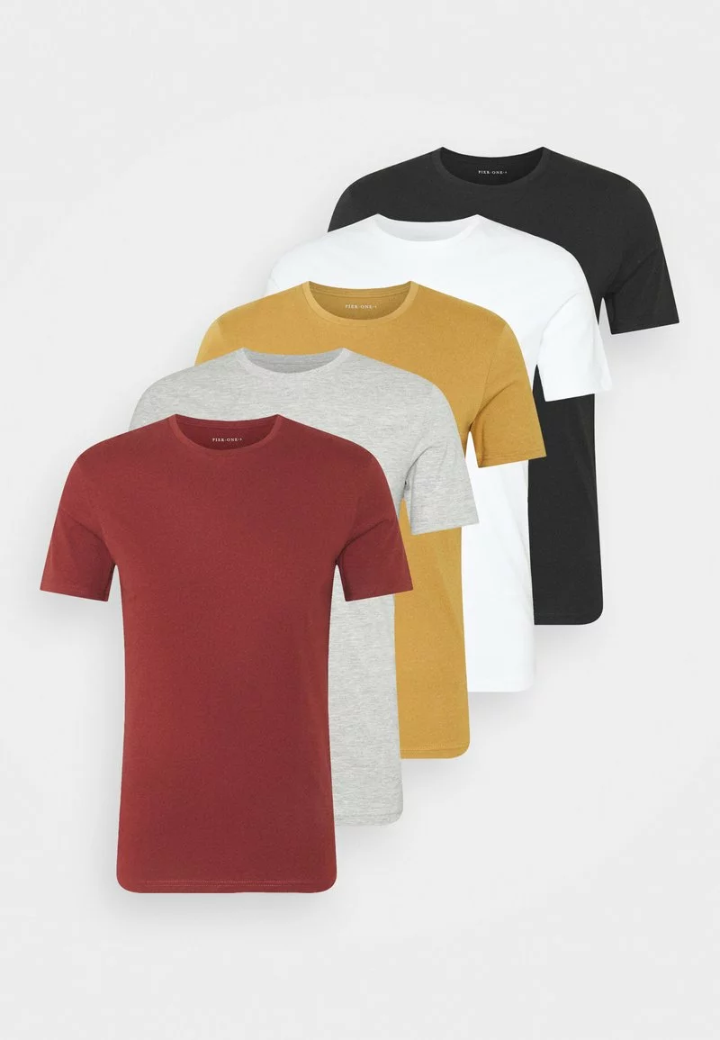 Pier One Uomo 5 PACK - T-shirt Basic - Brown/white/black 10 Pier One Uomo 5 PACK - T-shirt Basic - Brown/white/black - immagine 8