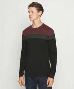 Pier One Uomo Maglietta A Manica Lunga - Bordeaux/dark