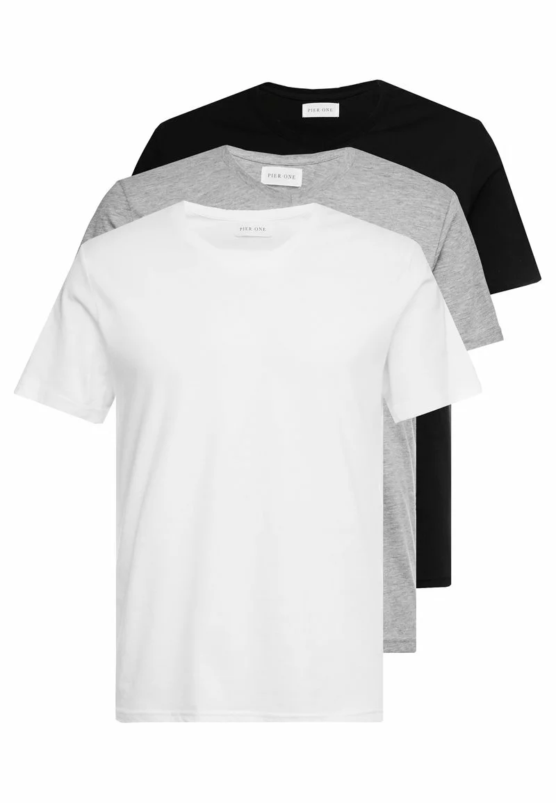 Pier One Uomo 3 PACK - T-shirt Basic - White/black/light Grey 8 Pier One Uomo 3 PACK - T-shirt Basic - White/black/light Grey - immagine 6