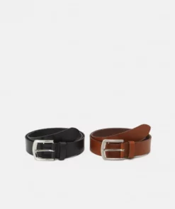 Pier One Uomo LEATHER 2 PACK - Cintura - Cognac/black