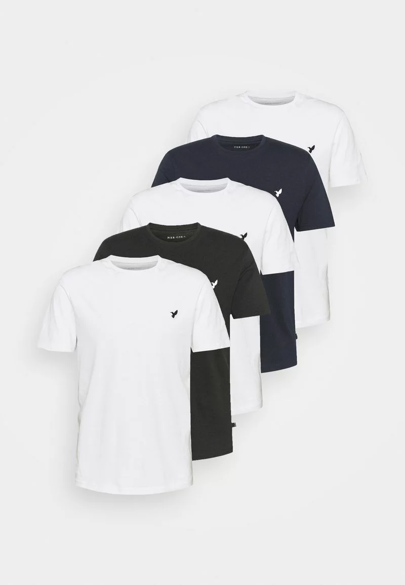 Pier One Uomo WITH BIRD STRAIGHT 5 PACK - T-shirt Basic - White/black/dark Blue 9 Pier One Uomo WITH BIRD STRAIGHT 5 PACK - T-shirt Basic - White/black/dark Blue - immagine 7