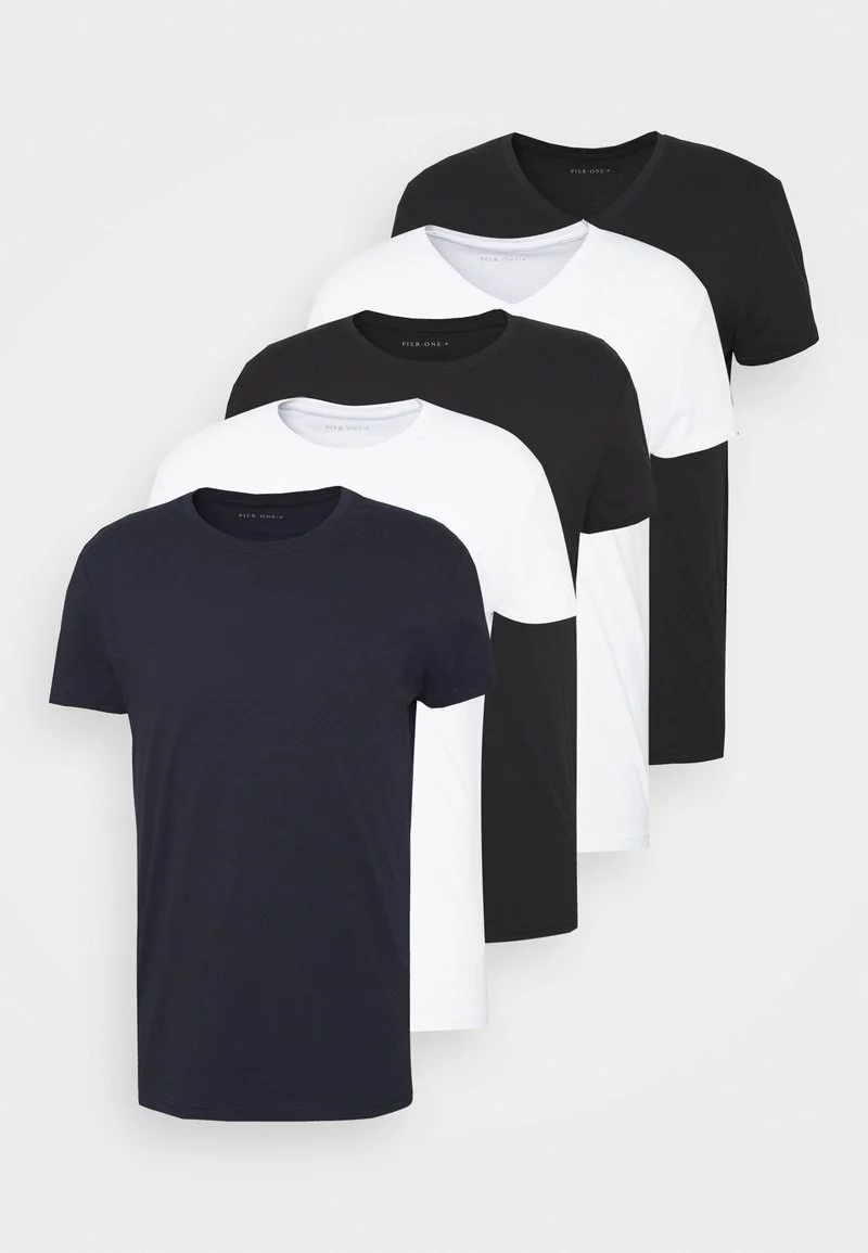 Pier One Uomo 5 PACK - T-shirt Basic - White/black 9 Pier One Uomo 5 PACK - T-shirt Basic - White/black - immagine 7