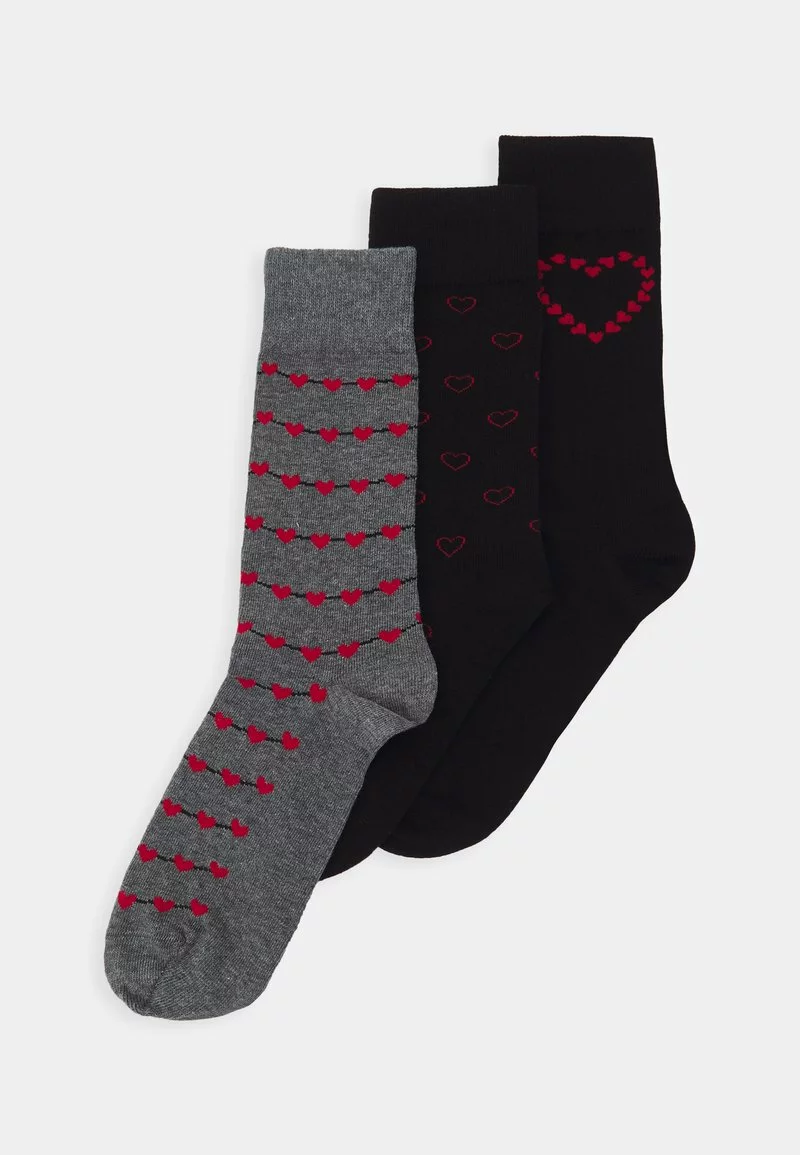Pier One Uomo VALENTINES SOCK 3 PACK - Calze - Black/red/mottled Grey 3 Pier One Uomo VALENTINES SOCK 3 PACK - Calze - Black/red/mottled Grey