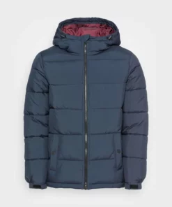 Pier One Uomo BASIC PUFFER JACKET WITH CONTRAST HOOD - Giacca Invernale - Dark Blue/bordeaux -Moda Perfetta ac5e13e048ab4db58442dec95d358461