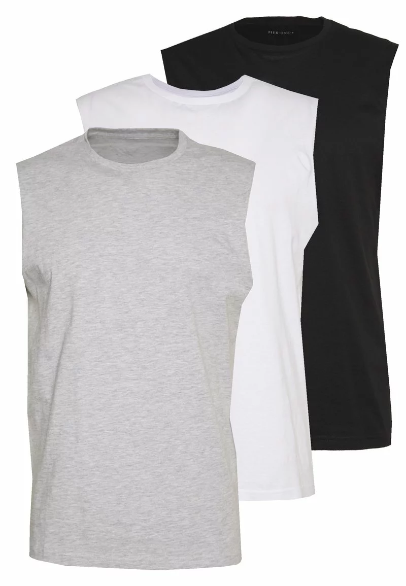 Pier One Uomo 3 PACK - T-shirt Basic - Grey/white/black 9 Pier One Uomo 3 PACK - T-shirt Basic - Grey/white/black - immagine 7