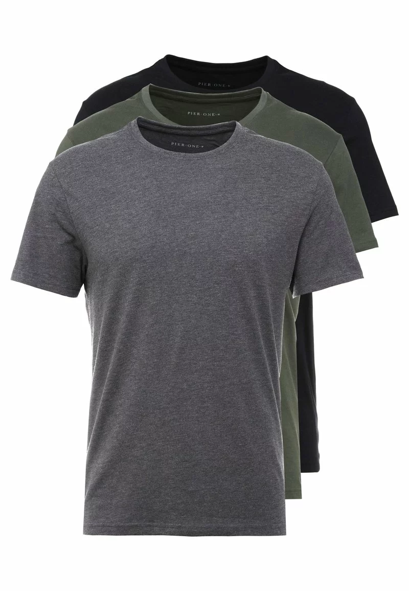 Pier One Uomo 3 PACK - T-shirt Basic - Black/grey/green 8 Pier One Uomo 3 PACK - T-shirt Basic - Black/grey/green - immagine 6