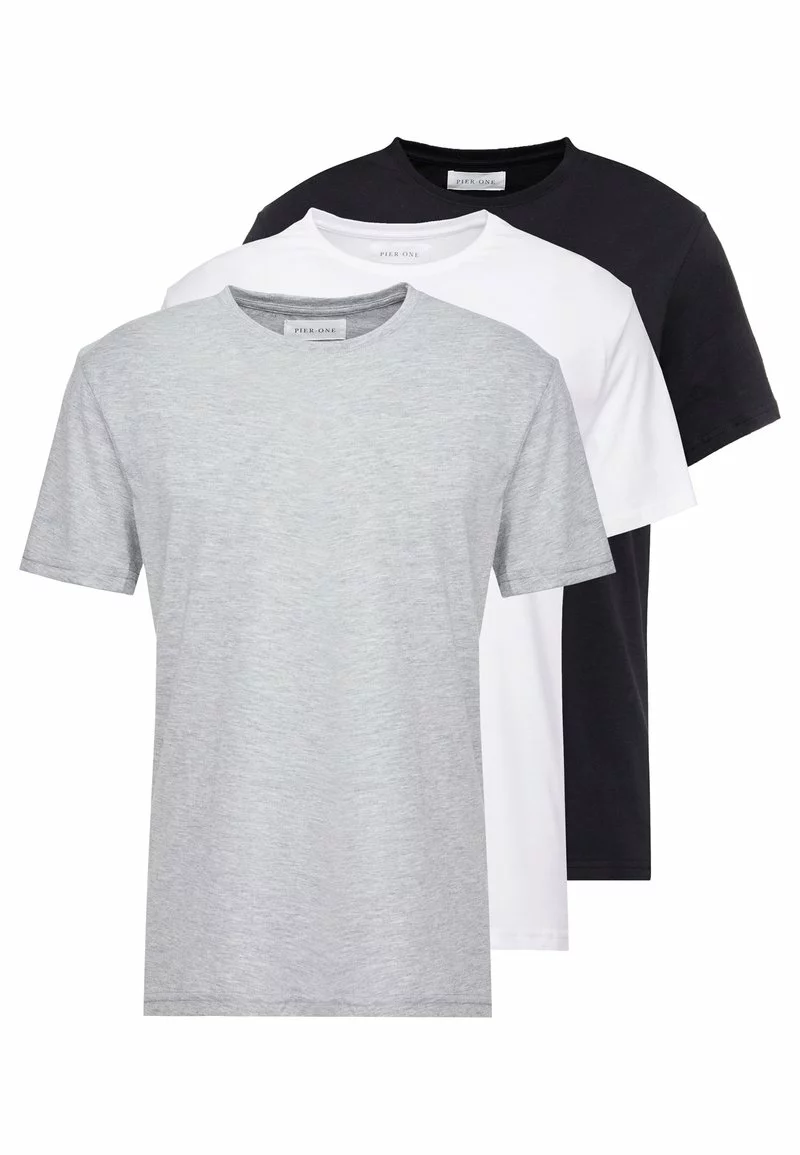 Pier One Uomo 3 PACK - T-shirt Basic - White/black/light Grey 8 Pier One Uomo 3 PACK - T-shirt Basic - White/black/light Grey - immagine 6