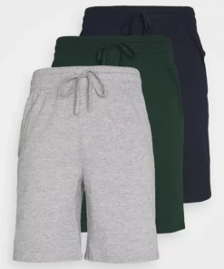Pier One Uomo 3 PACK - Pantaloni Del Pigiama - Dark Blue /mottled Dark Grey/dark Green